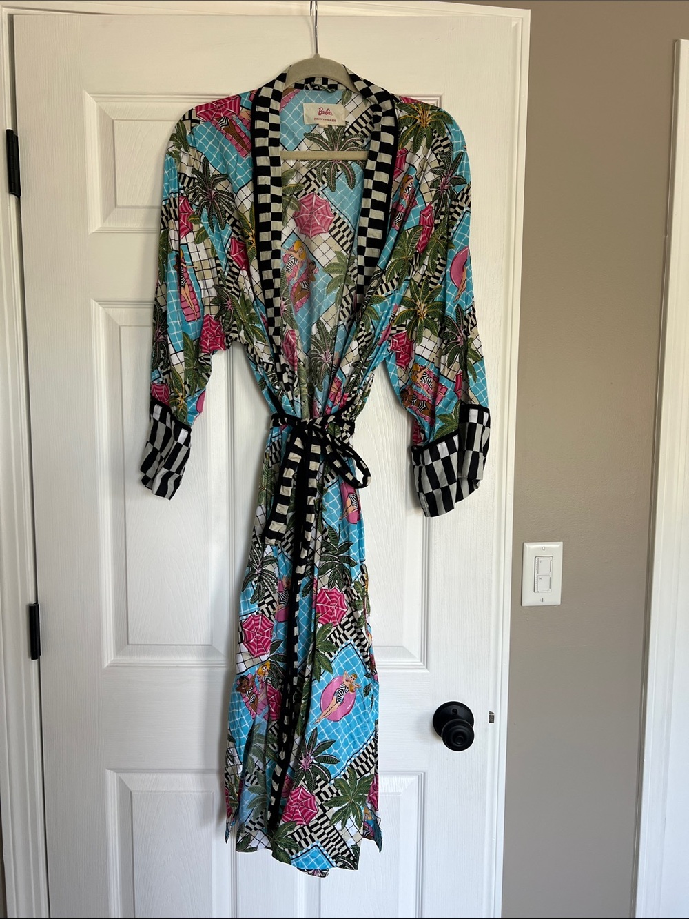 Barbie + PrintFresh Kimono Robe with Checkered Trim size S/M